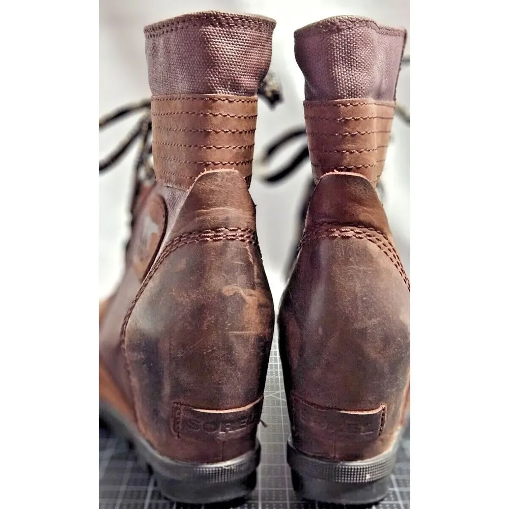 SOREL woman‎ Lexi wedge brown waterproof leather ankle boots US 6